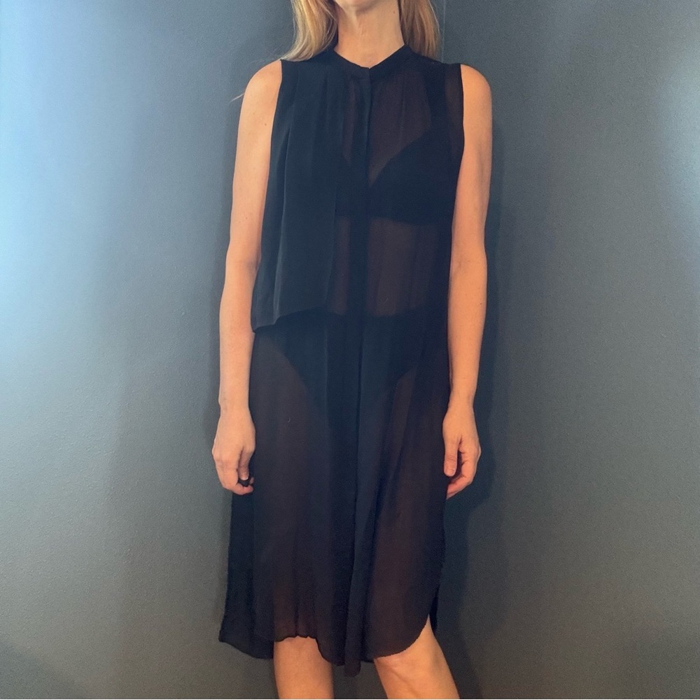 Wilfred Aritzia Black Silk Sheer Layered Sleeveless Shirt Dress Sz Small